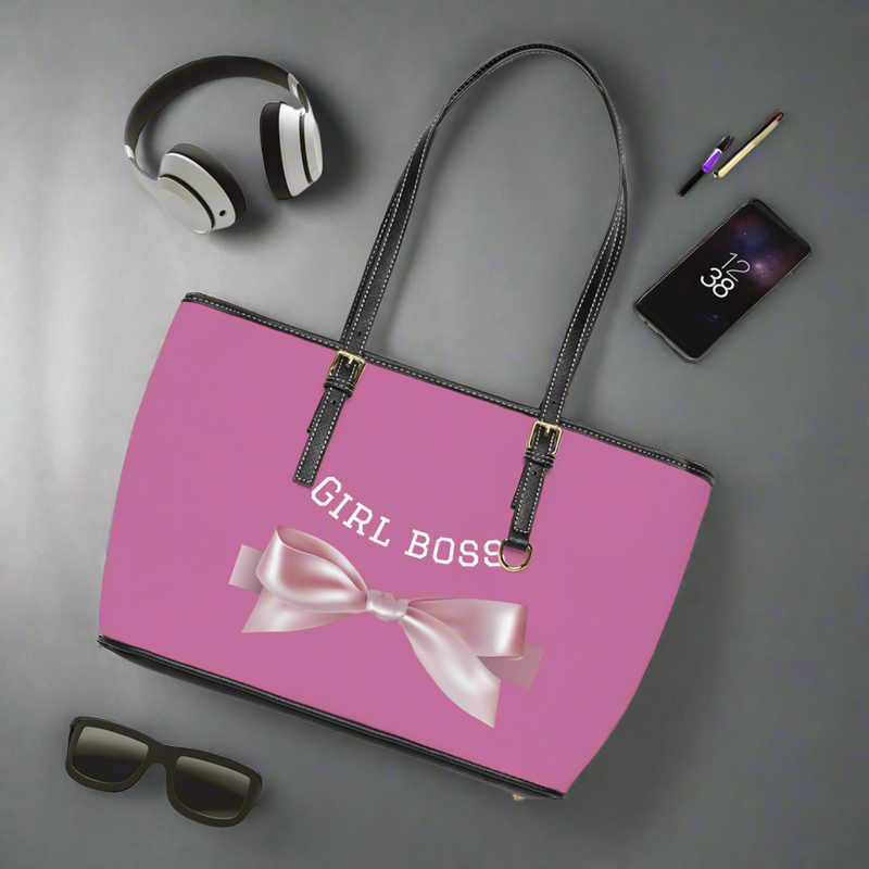 Shoulder Bag - Pink Bowtie Girl Boss Logo with 'I'm Too Pretty' Design
