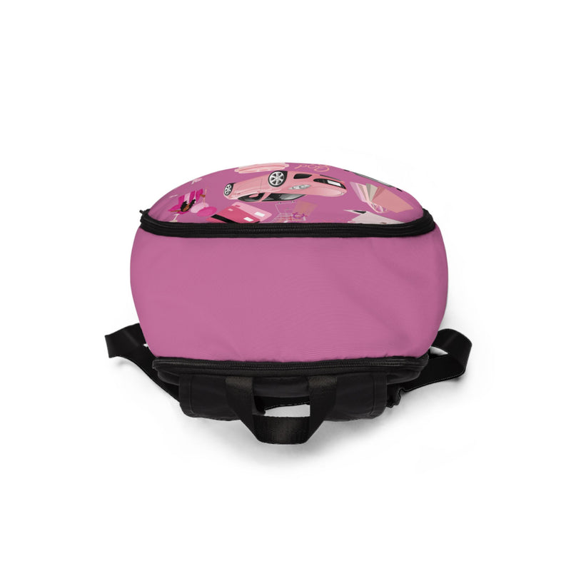 Trendy Pink Unisex Fabric Backpack - Fashion & Fun Design for Everyday Use