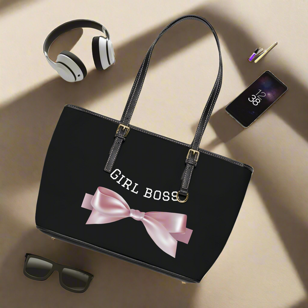 Shoulder Bag - Pink Bowtie Girl Boss Logo with 'I'm Too Pretty' Design
