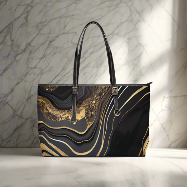 Elegant Gold and Black PU Leather Shoulder Bag