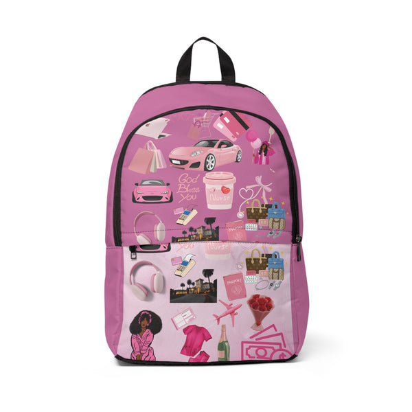 Trendy Pink Unisex Fabric Backpack - Fashion & Fun Design for Everyday Use