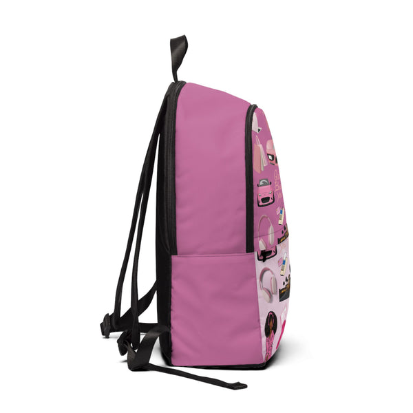 Trendy Pink Unisex Fabric Backpack - Fashion & Fun Design for Everyday Use