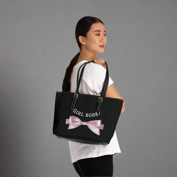 Shoulder Bag - Pink Bowtie Girl Boss Logo with 'I'm Too Pretty' Design