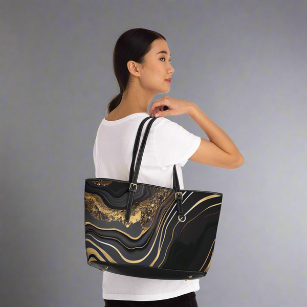 Elegant Gold and Black PU Leather Shoulder Bag